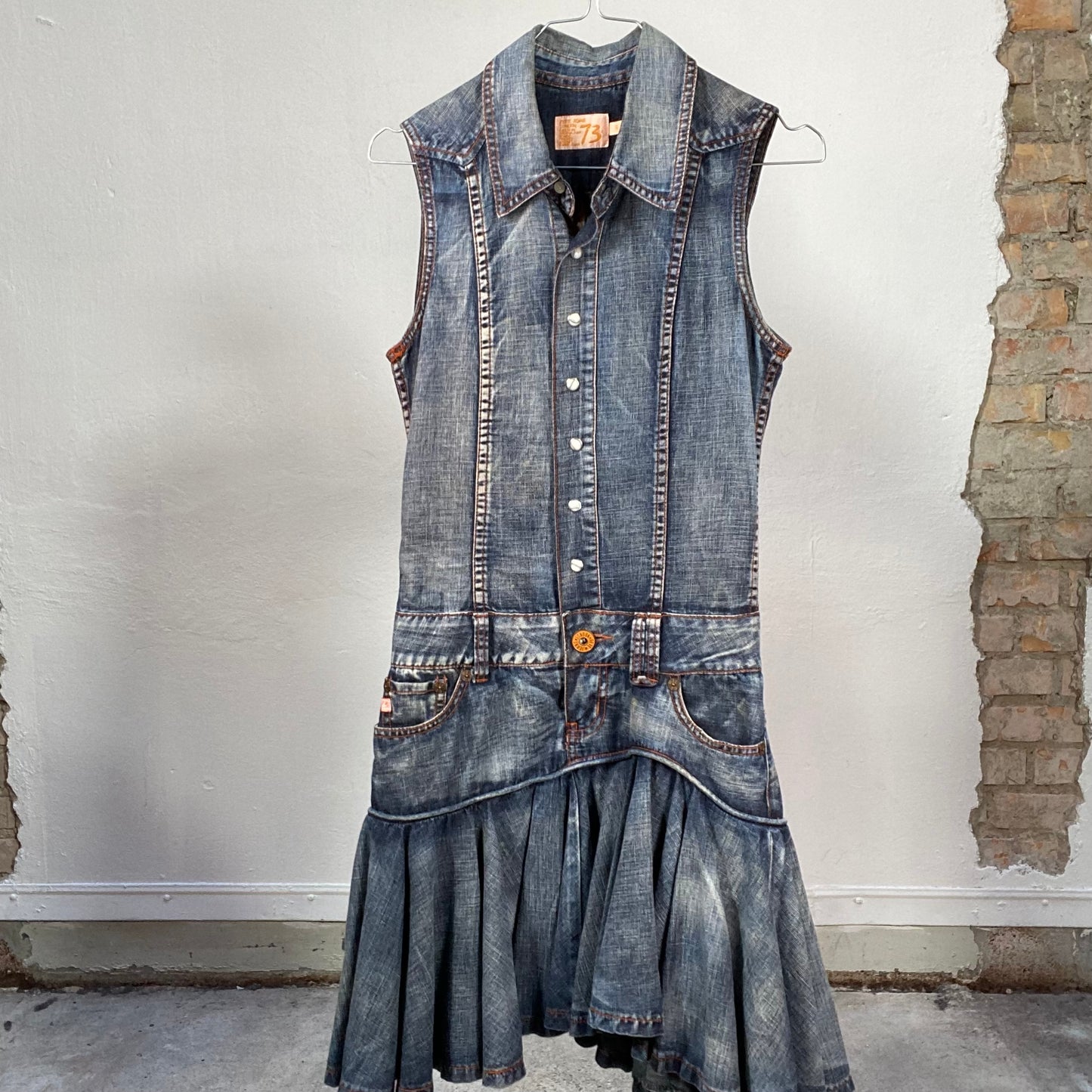 Vintage 2000's Sleaze Denim Mini Dress with Pleated Bottom (XS/S)