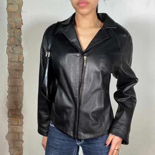 Vintage 90's Model Off Duty Black Short Leather Jacket (S/M)