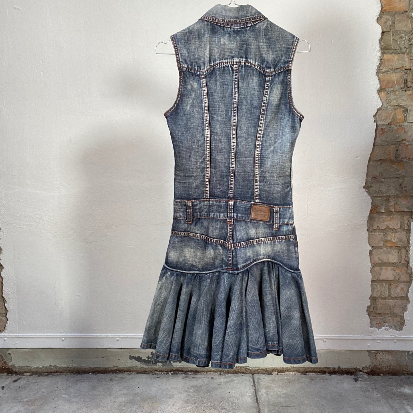 Vintage 2000's Sleaze Denim Mini Dress with Pleated Bottom (XS/S)