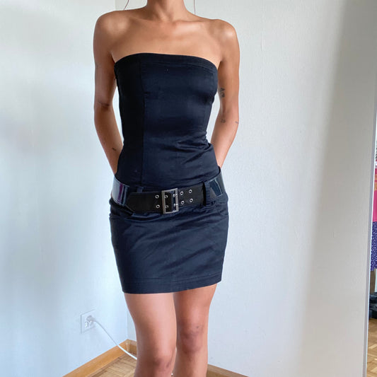 Vintage 90’s Clubwear Black Mini Strapless Dress with Belt (S)