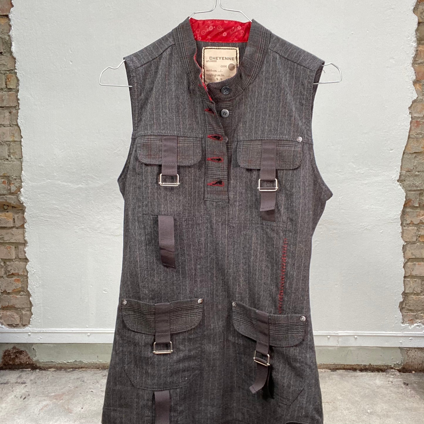 Vintage 2000's Punky Grey Plaid Dress with Buckles and Pockets (S)