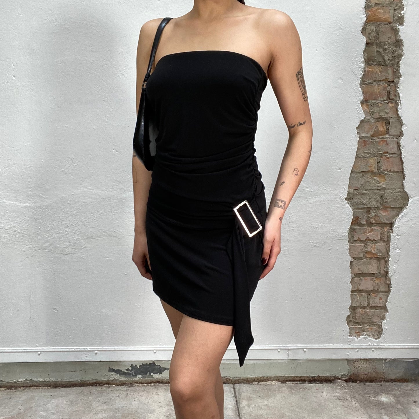 Vintage 2000's Clubwear Black Strapless Dress with Bickle Detail (S/M)