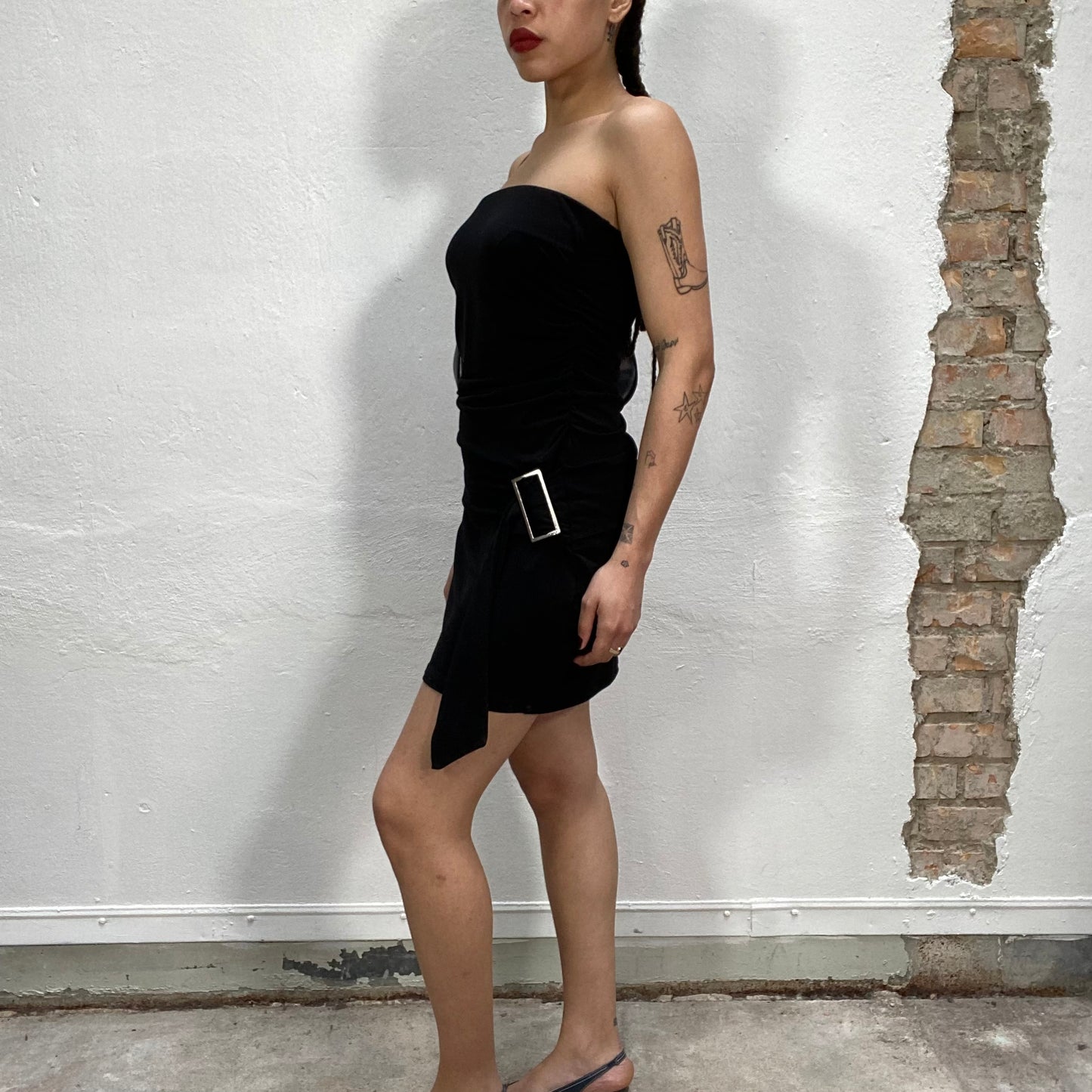 Vintage 2000's Clubwear Black Strapless Dress with Bickle Detail (S/M)