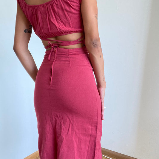 Vintage 90's Romantic Backless Red Milkmaid Dress (S)