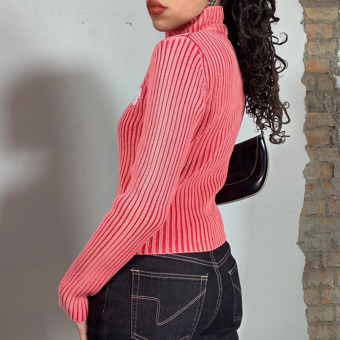 Vintage 90's Pepe Jeans Red Ribbed Knit Zip Up Sweater (S)