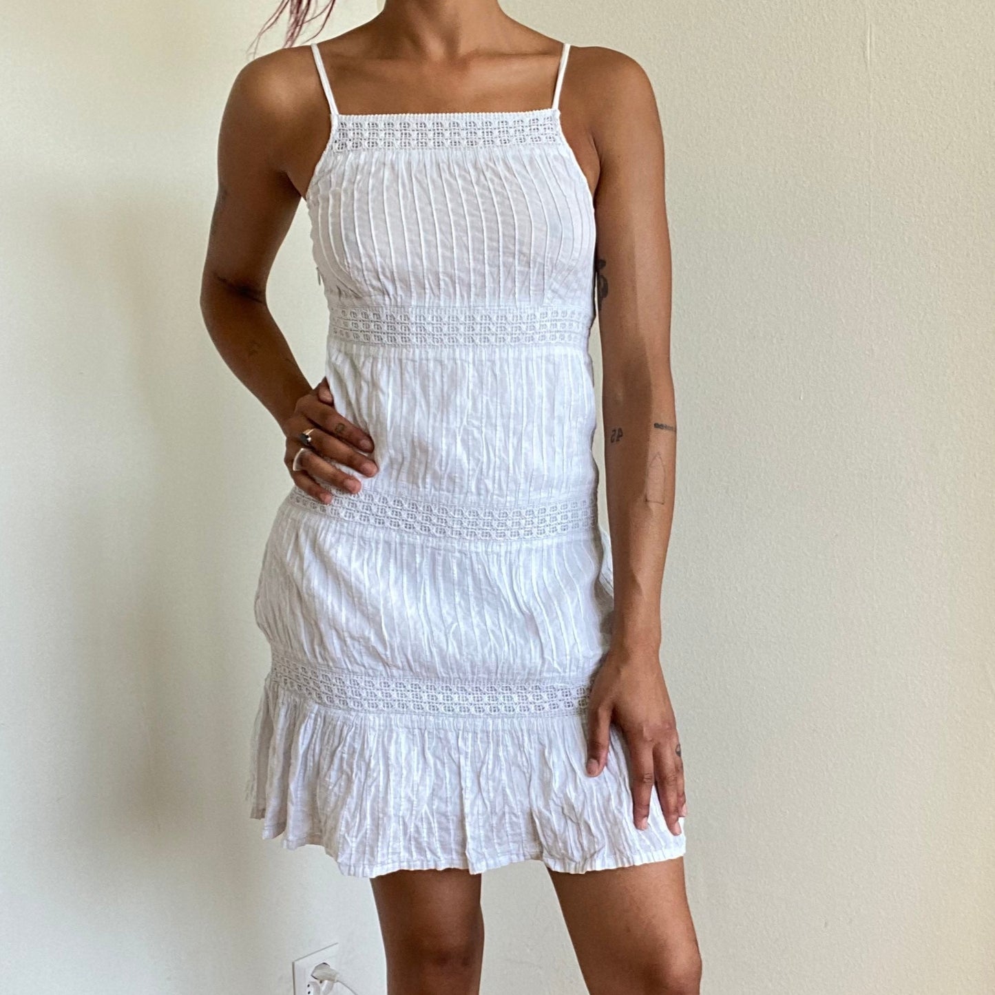 Vintage 90's Boho White Mini Dress (S)