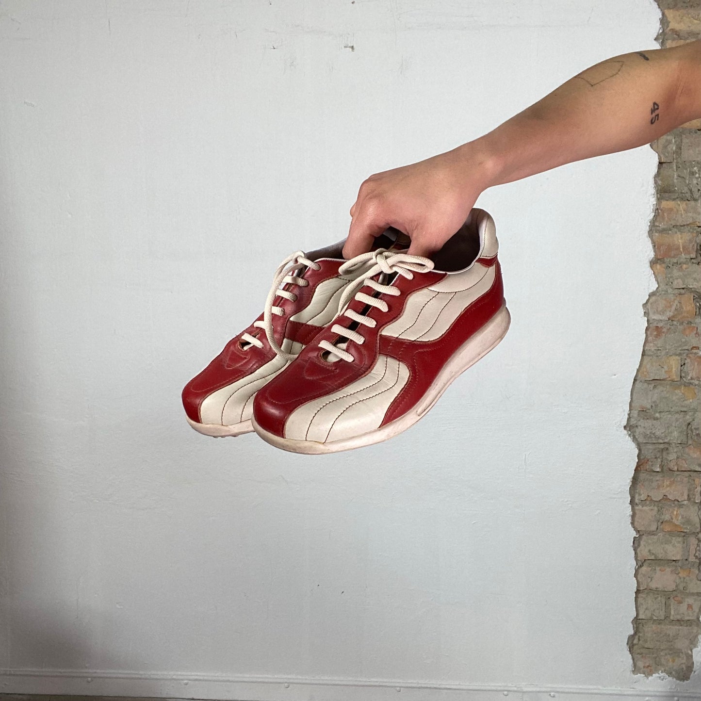 Vintage 90's Lacoste White and Red Bowling Sneakers (EU38/US6,5)