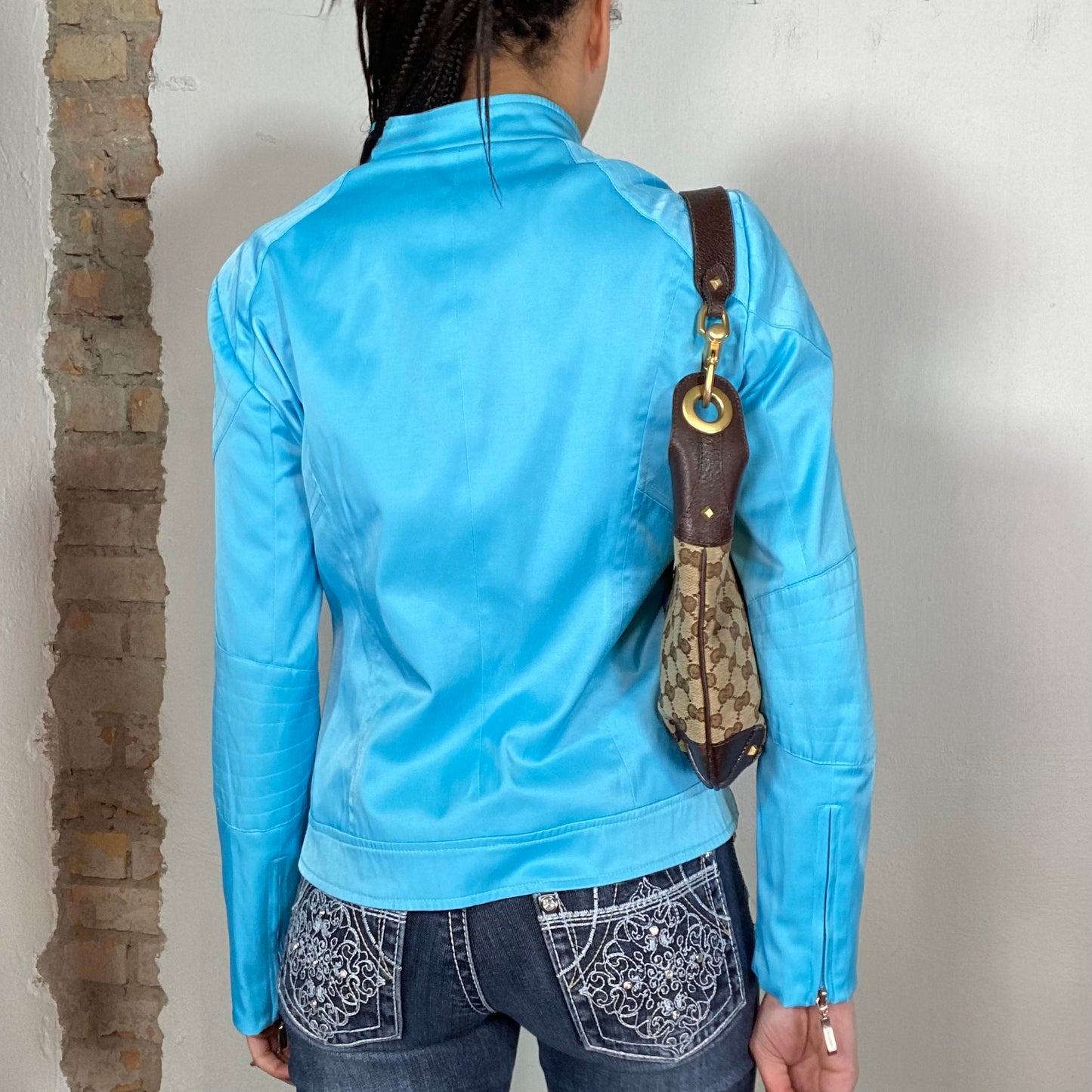 Vintage 90's Funky Blue Silky Feel Light Jacket (S)