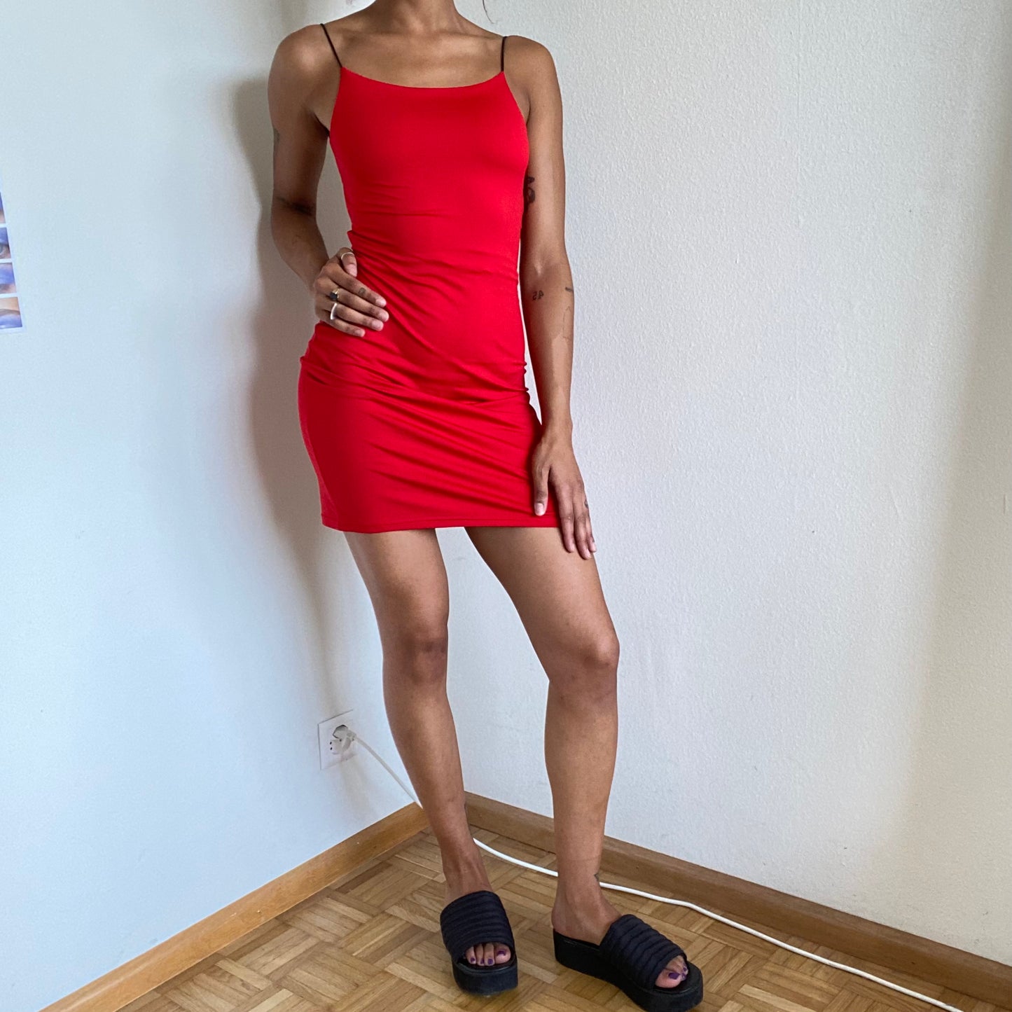 Vintage 90's Clubwear Red Backless Bodycon Dress (S)