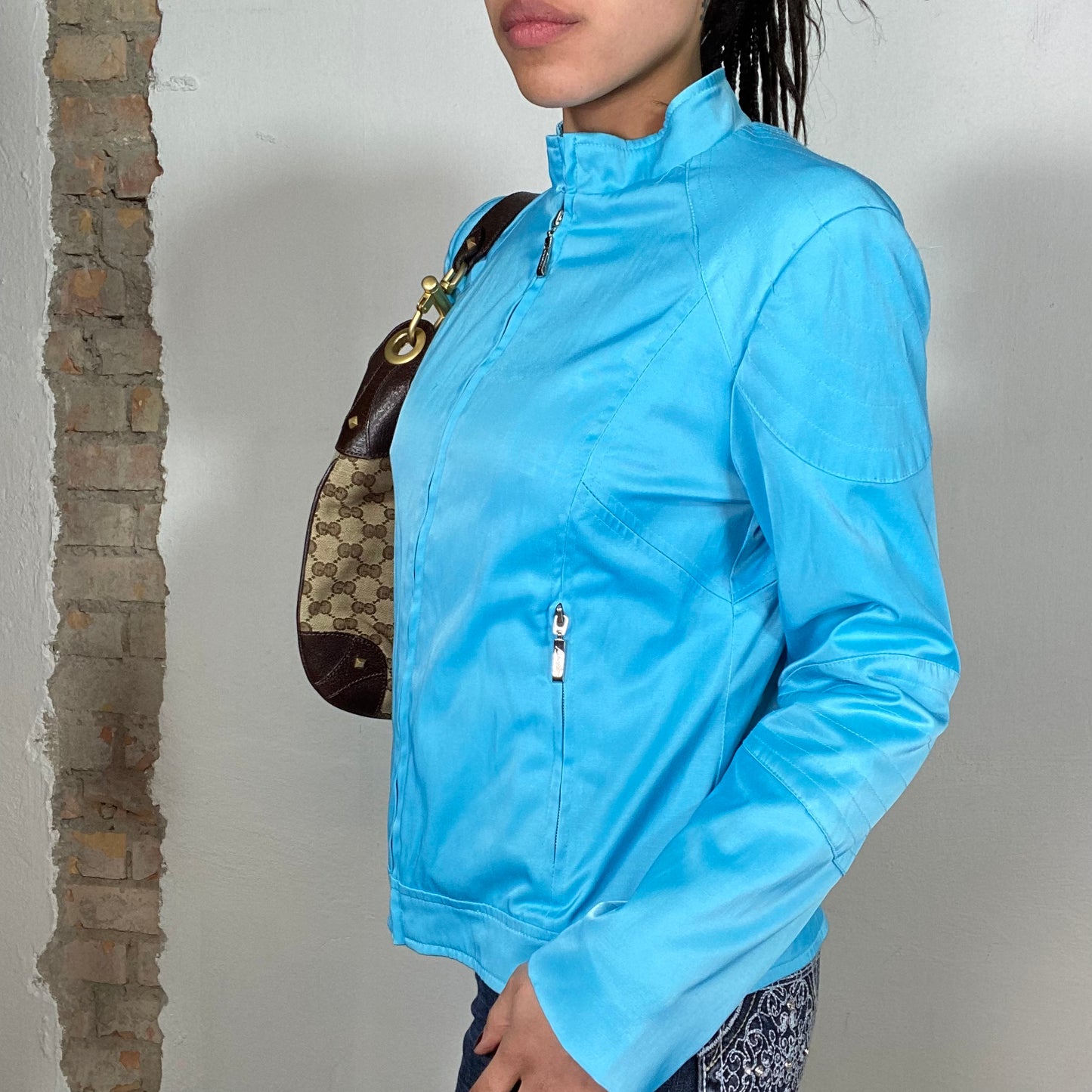 Vintage 90's Funky Blue Silky Feel Light Jacket (S)