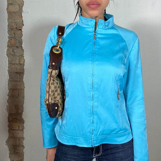 Vintage 90's Funky Blue Silky Feel Light Jacket (S)