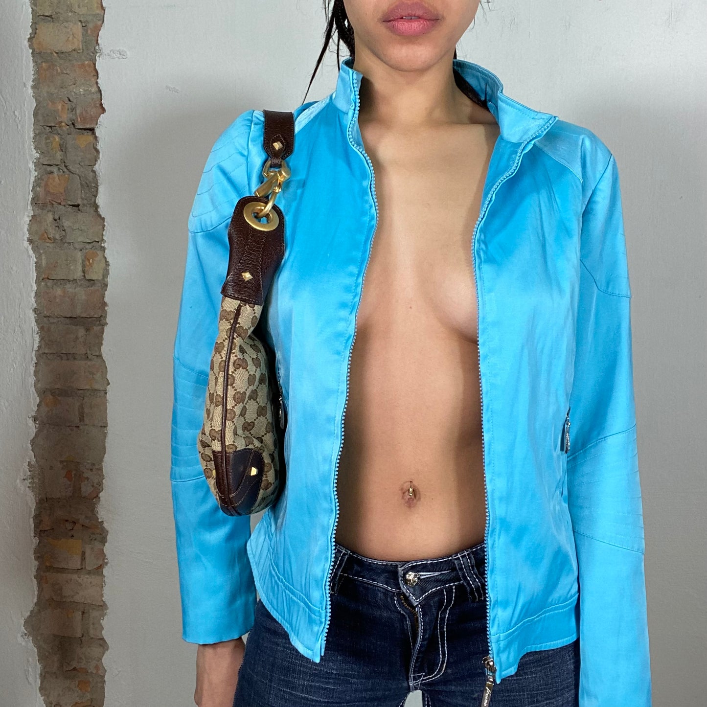 Vintage 90's Funky Blue Silky Feel Light Jacket (S)