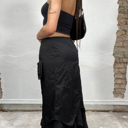 Vintage 2000's Cyber Black Maxi Cargo Skirt with Scrunched Details (S)