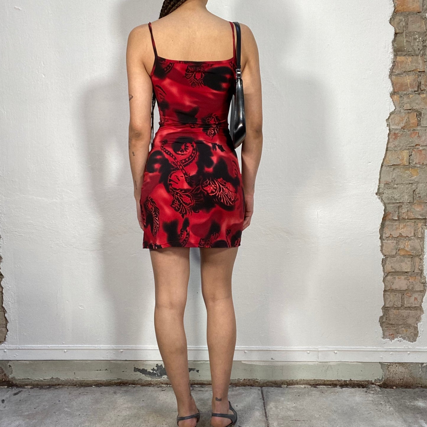 Vintage 2000's Streetwear Red and Black Dress with tribal/Paisley Print (XS/S)