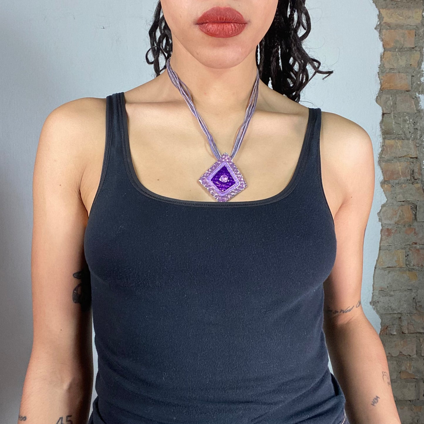 Vintage 90's Purple Necklace with Chunky Square Pendant