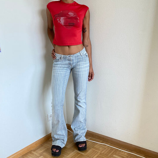 Vintage 90's Archive Miss Sixty Striped Flared Jeans (S)