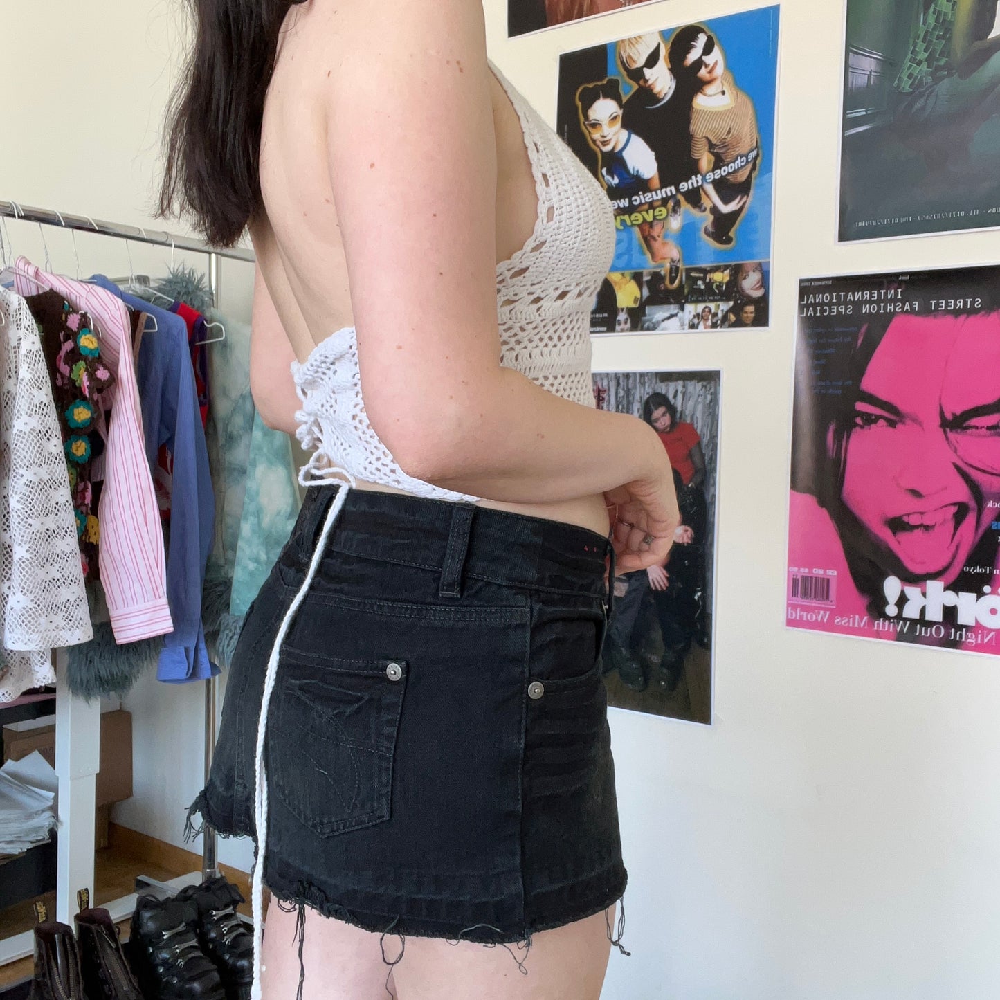 Vintage Y2K Low Waist Black Denim Micro Mini Skirt (38 EU / UK 10 / US 6)