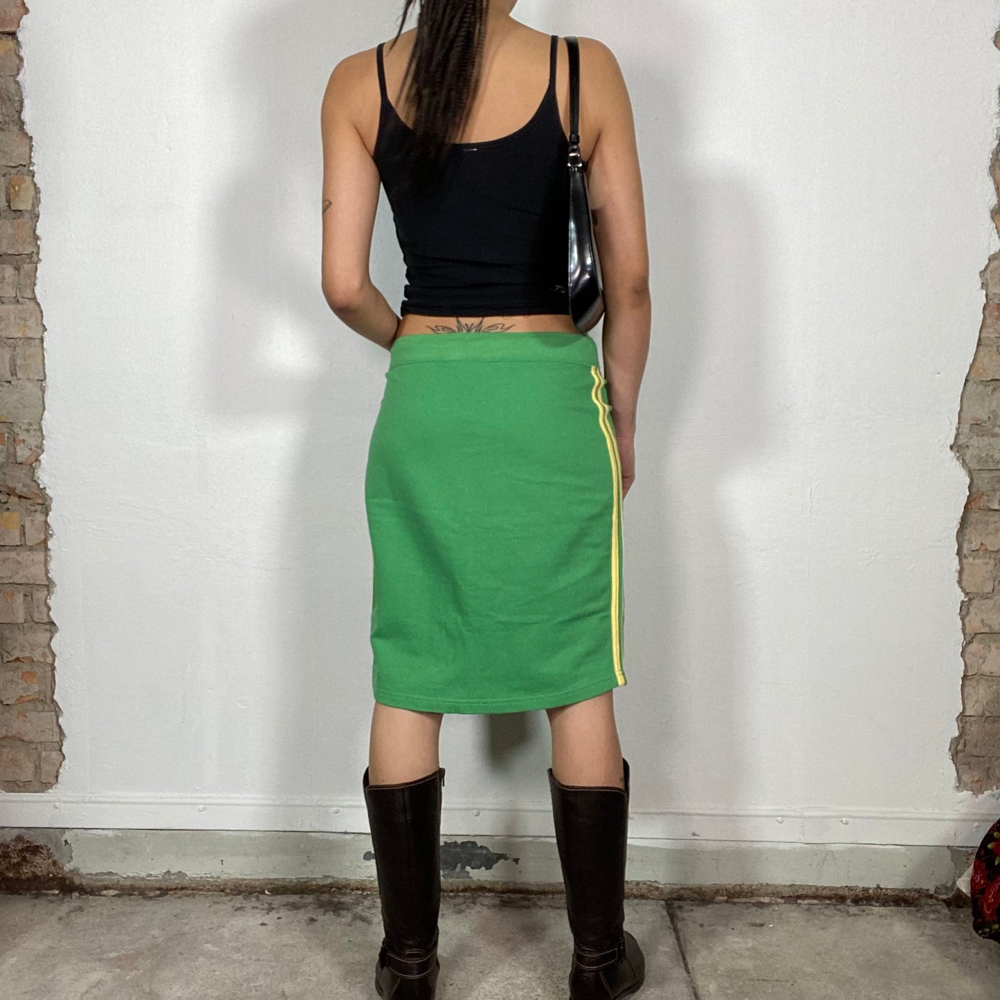 Vintage 2000's Sporty Green Brazil Midi Skirt with Yellow Stripes (M/L)