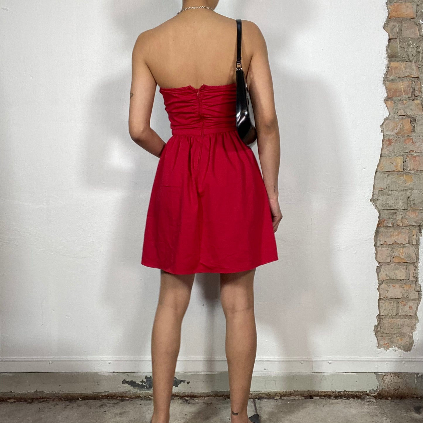 Vintage 2000's Blair Waldorf Red Strapless Mini Dress with Bow Detail (S)