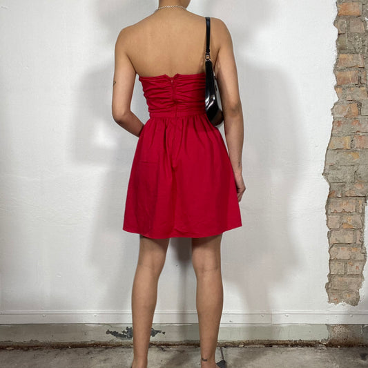 Vintage 2000's Blair Waldorf Red Strapless Mini Dress with Bow Detail (S)