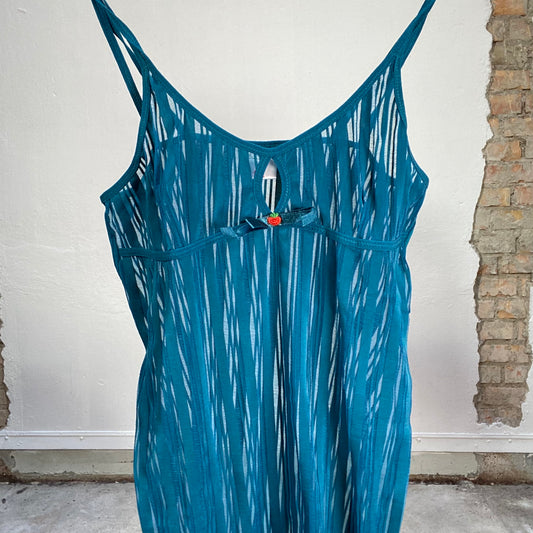 Vintage 2000's Lingerie Aqua Blue Mesh Striped Cami Dress (S)