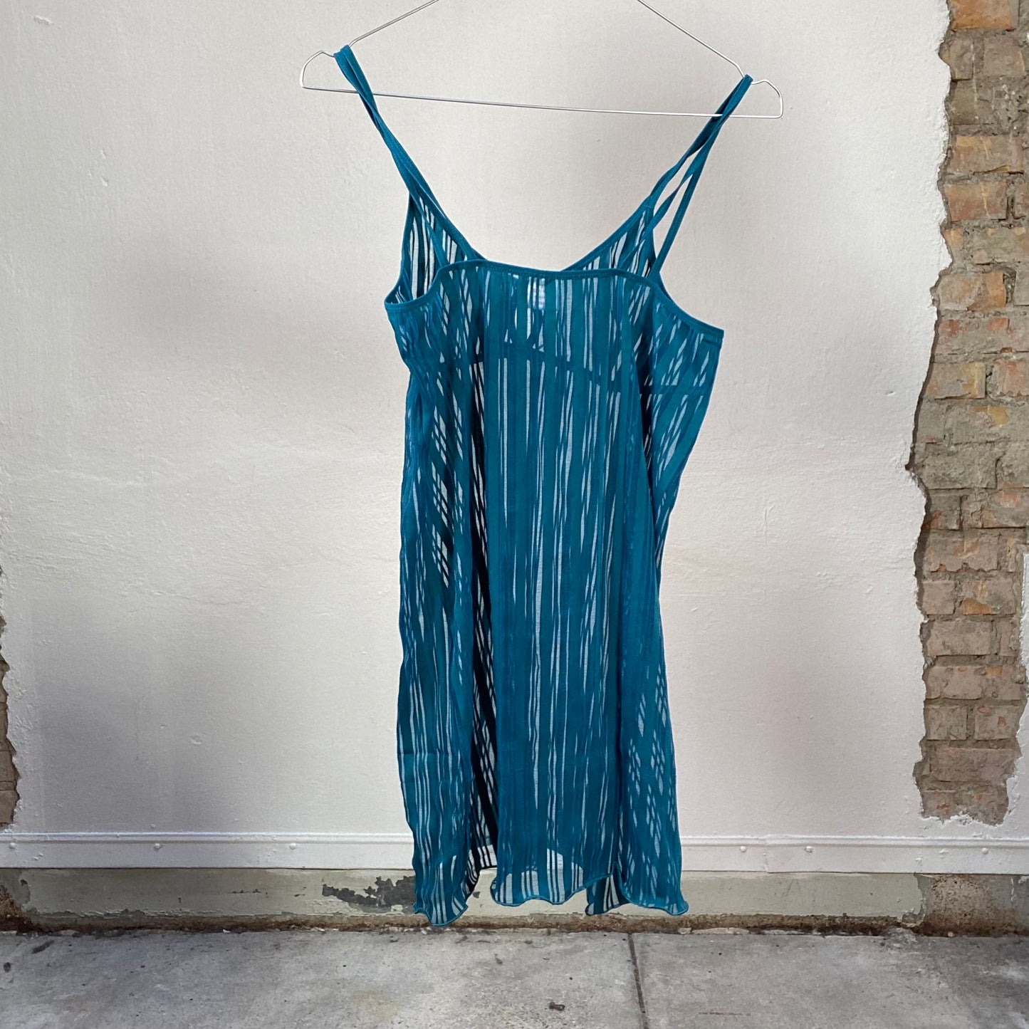 Vintage 2000's Lingerie Aqua Blue Mesh Striped Cami Dress (S)