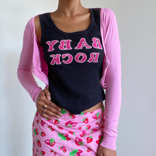 Vintage 90's Romantic Pink Cropped Zip Up Cardigan with Butterfly Zipper (S)