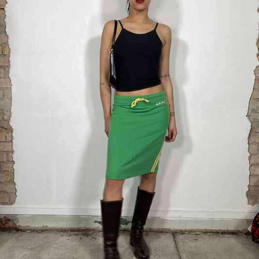 Vintage 2000's Sporty Green Brazil Midi Skirt with Yellow Stripes (M/L)