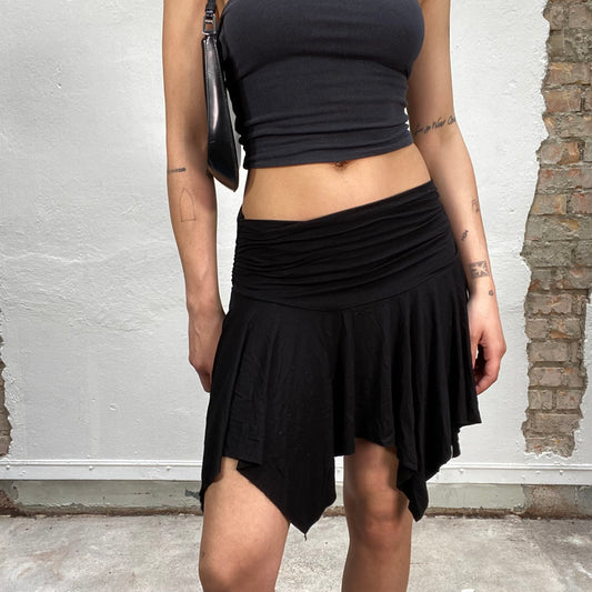 Vintage 2000's Sleaze Black Jersey Mini Skirt with Asymmetrical Hem (S)