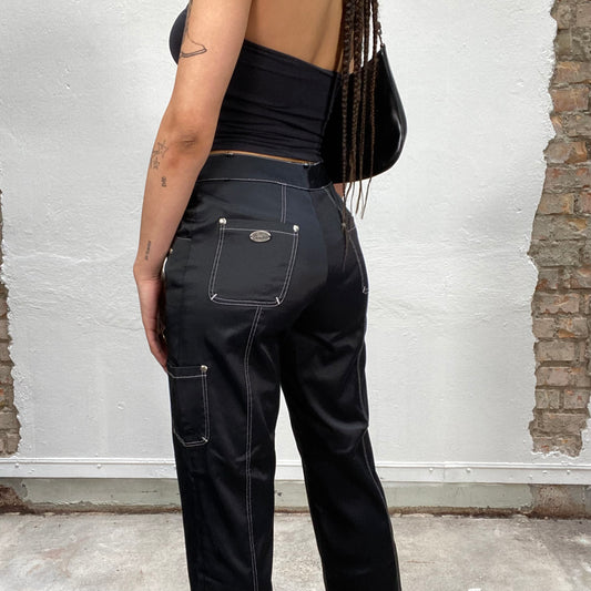 Vintage 2000's Skater Black Shiny 7/8 Pants with Contrast Stitching (S)