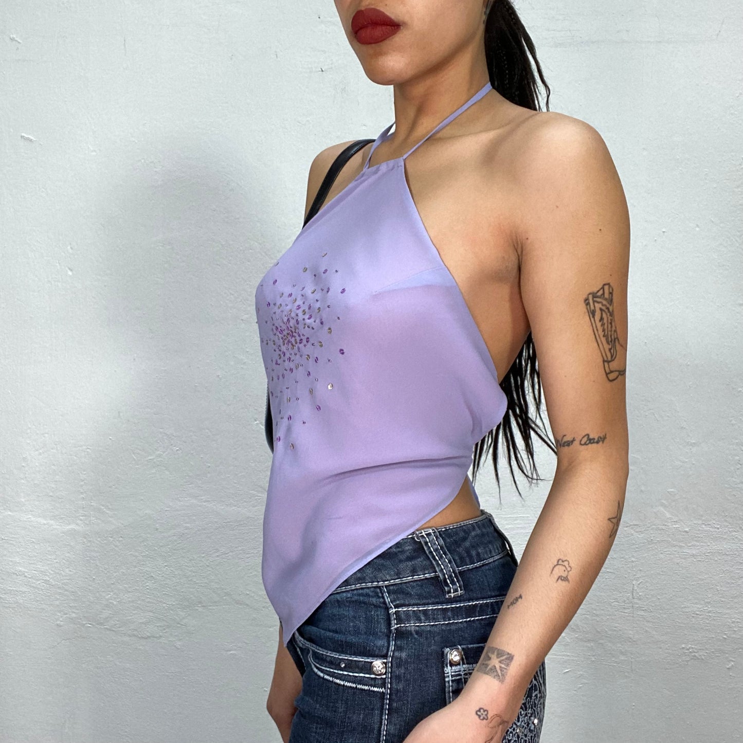 Vintage 2000's Festival Lilac Backless Halter Neck Top (XS/S/M)