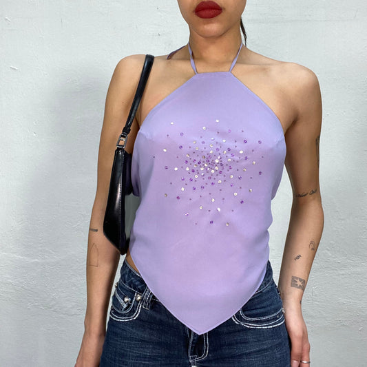 Vintage 2000's Festival Lilac Backless Halter Neck Top (XS/S/M)