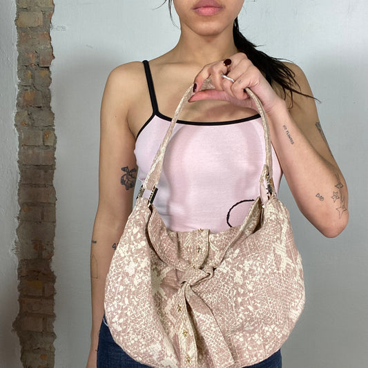 Vintage 2000's Streetwear Light Pink and Beige Denim Mugler Shoulder Bag