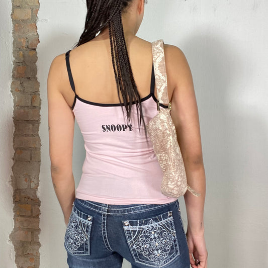 Vintage 2000's Snoopy Baby Pink Cami Top with Black Trim (S)