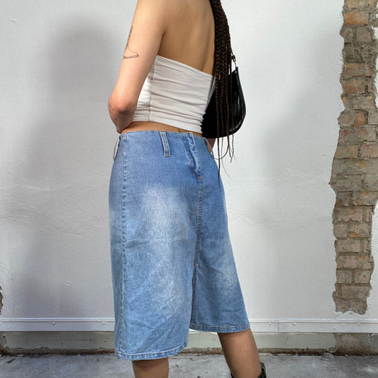 Vintage 2000's Downtown Girl Light Wash Straight Denim Midi Skirt (S/M)