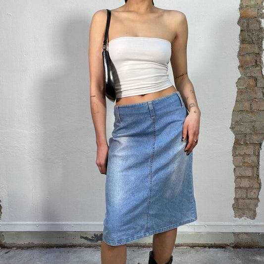 Vintage 2000's Downtown Girl Light Wash Straight Denim Midi Skirt (S/M)