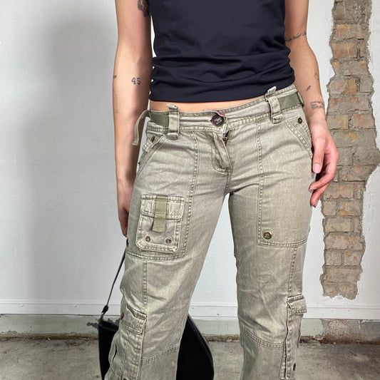 Vintage 90's Grunge Khaki Low Waist Cargo Pants (S/M)