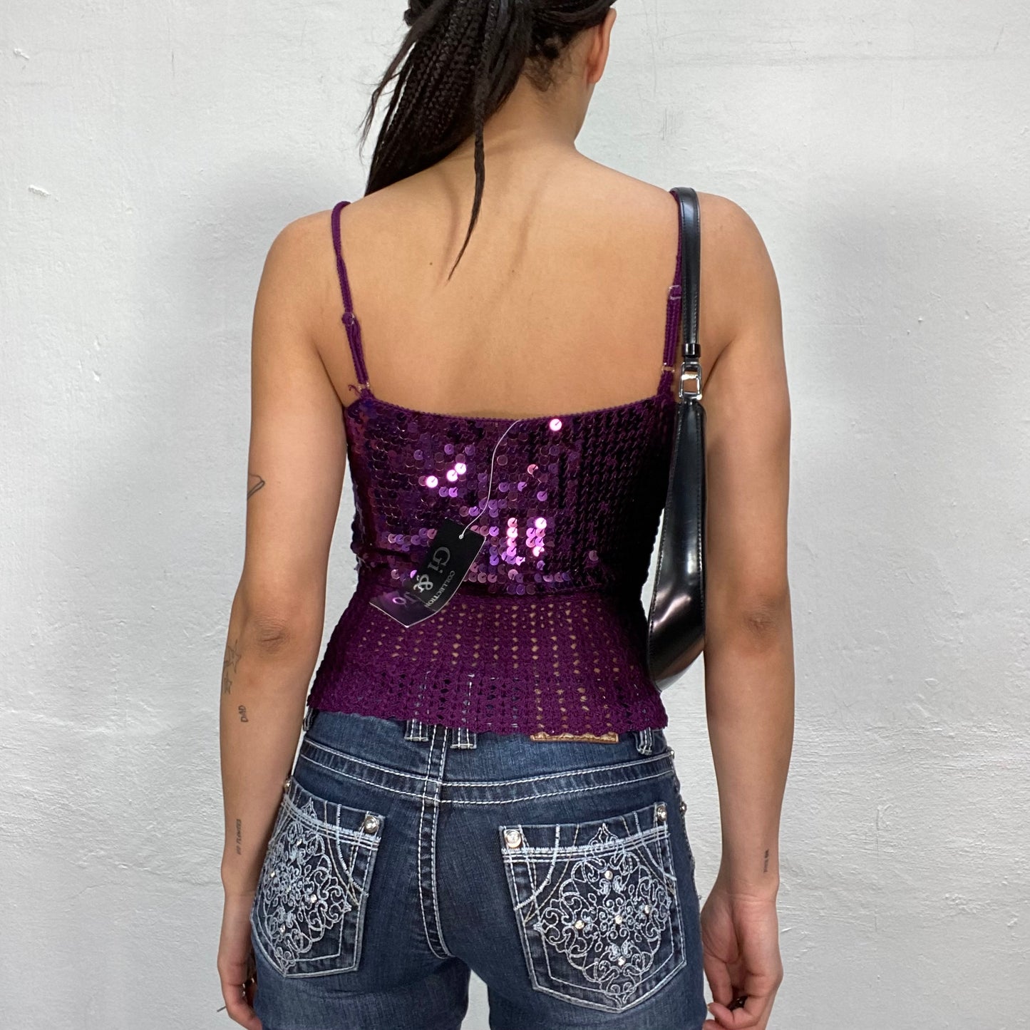 Vintage 2000's Festival Purple Crochet Sequin Top with Waist Band (S)