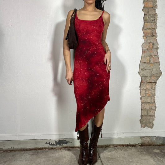 Vintage 2000's Nigh Out Red Batik and Sparkly Asymmetrical Dress (S)