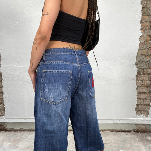 Vintage 2000's Streetstyle G-Unit Dark Wash Denim Jorts with Embroidery Details (M)