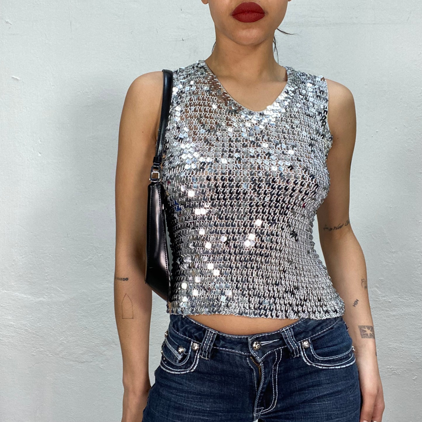 Vintage 2000's Festival Silver Sequin Top (S)