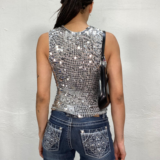 Vintage 2000's Festival Silver Sequin Top (S)