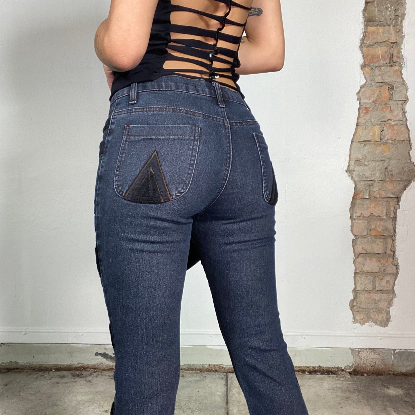 Vintage 90's Funky Jeans with Black Triangle Patches (S)