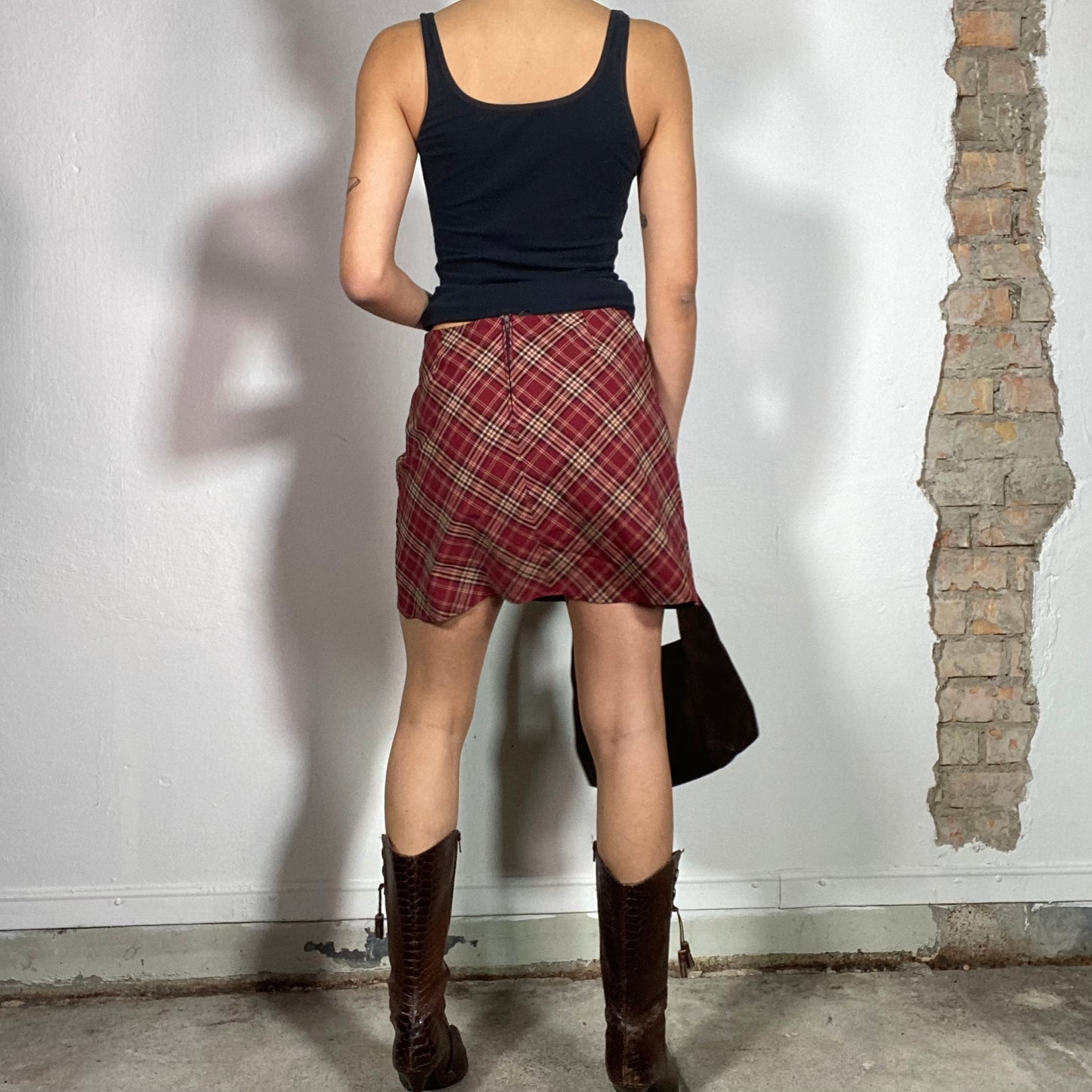 Vintage 90's Rachel Green Red Plaid Mini Skirt (M)