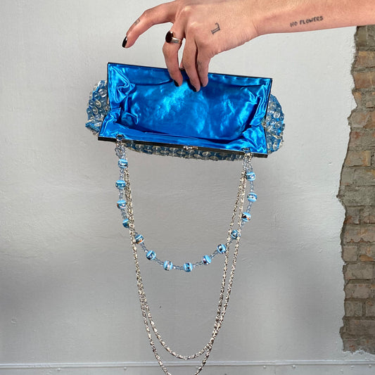 Vintage 2000's Festival Aqua Blue Shell Button Mini Baguette Bag