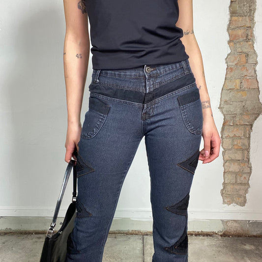 Vintage 90's Funky Jeans with Black Triangle Patches (S)