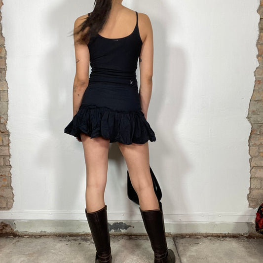 Vintage 2000's Gothic Black Mini Skirt with Ruffle Hem (S)