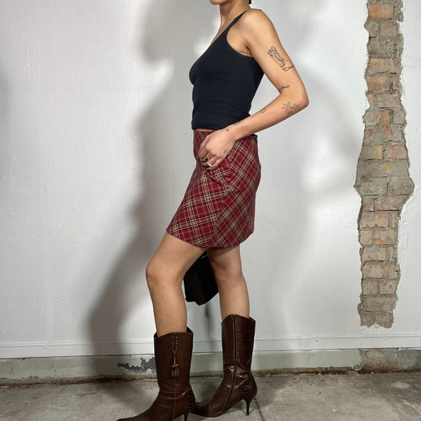 Vintage 90's Rachel Green Red Plaid Mini Skirt (M)