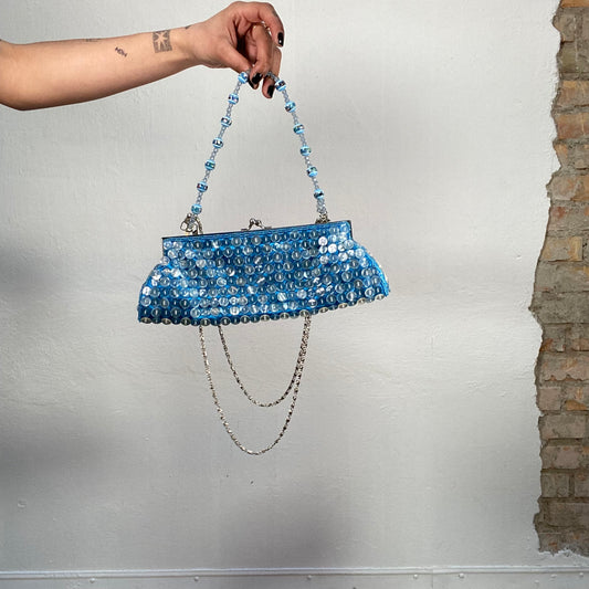 Vintage 2000's Festival Aqua Blue Shell Button Mini Baguette Bag