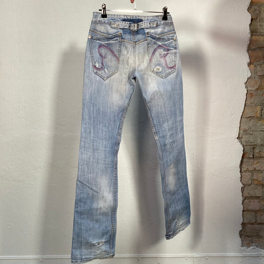 Vintage 90's Indie Sleaze Light Washed Straight Leg Distressed Jeans (XS)